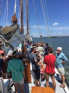 On board the Schooner Pride in Charleston Bay for a rum excursion with Wayne Curtis.